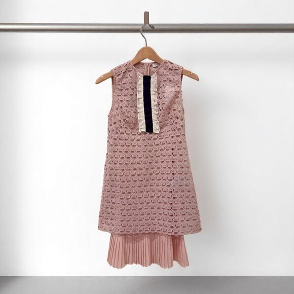 NWT Sandro Pink Embroidered Sleeveless Lace Mini Dress with Plated Hem - Picture 1 of 11